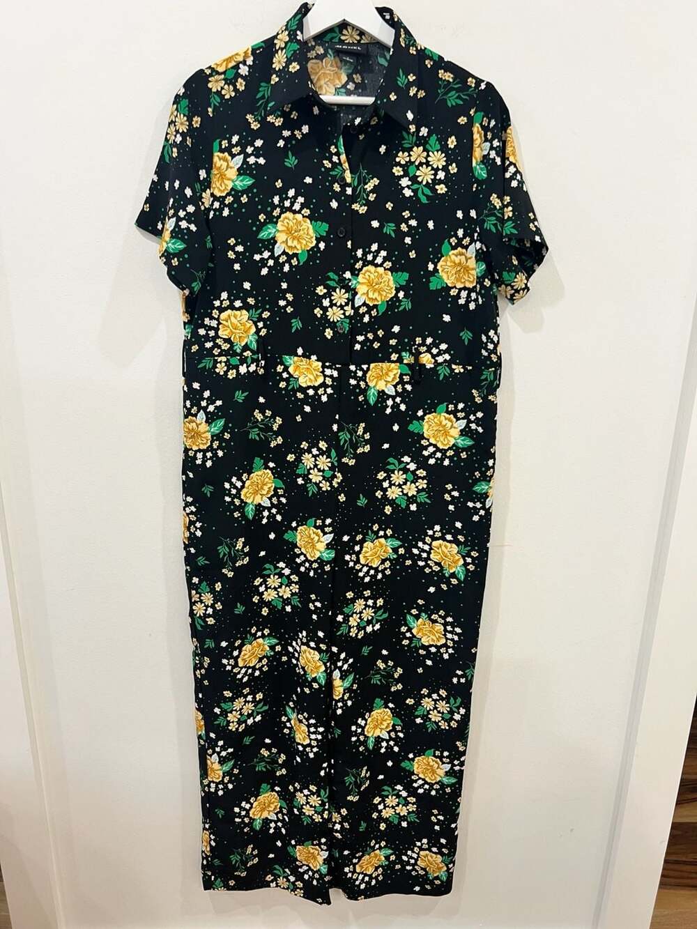 Monki Black Floral Print Short Sleeve Button-Down Jumpsuit